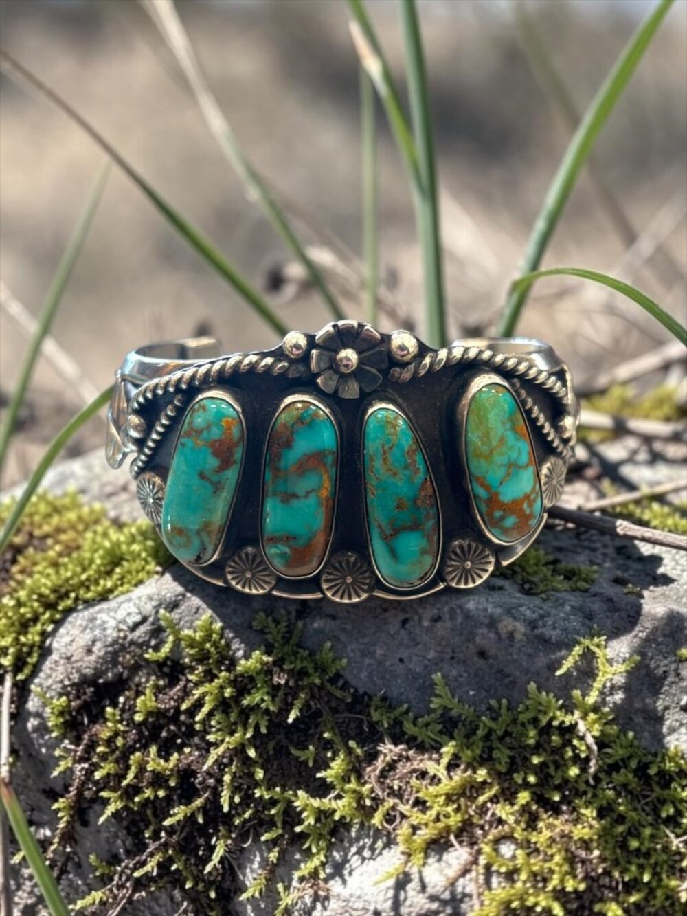 Vintage Navajo Sterling Silver & Turquoise Statement Cuff Bracelet